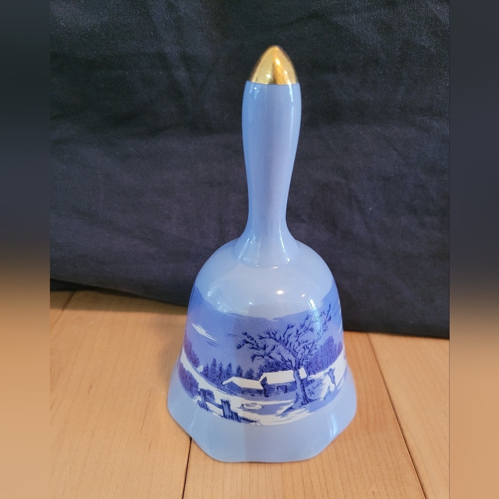 Blue and Gold Decorative Bell of a Winter Scene